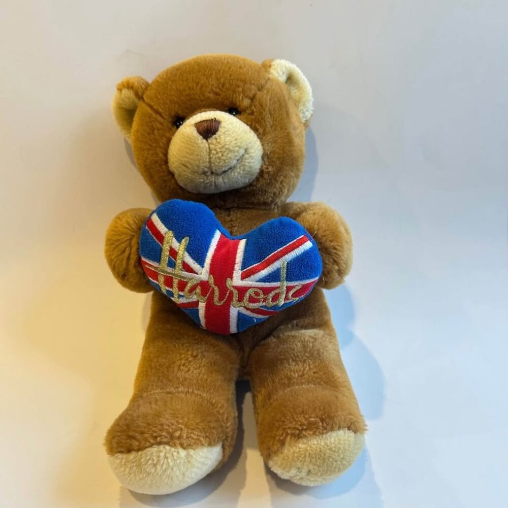 Harrods London Souvenir Teddy Bear Heart Union Jack Plush Stuffed 14"